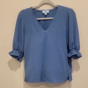 CeCe Blue Ruffle Sleeve Blouse